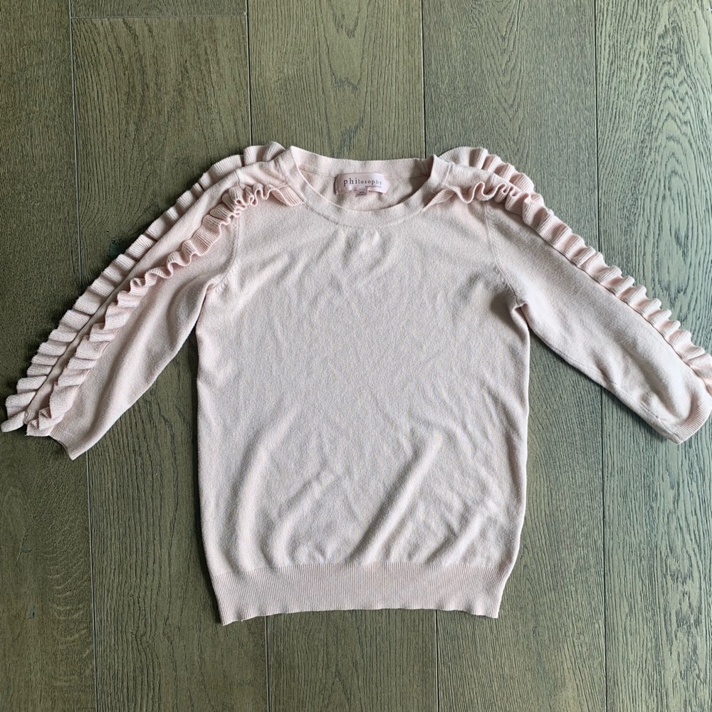 Philosophy blush pink ruffle sleeve sweater